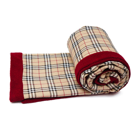 Beige Check and Maroon Sherpa Blanket