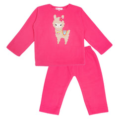 Llama Dark Pink Fleece Night Suit