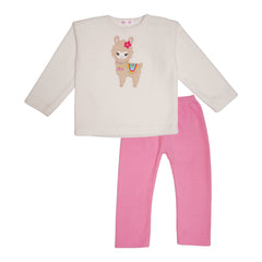 Llama White Fleece Night Suit