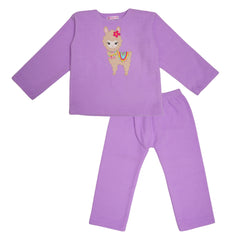 Llama Lilac Fleece Night Suit