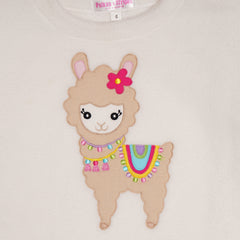 Llama White Fleece Night Suit