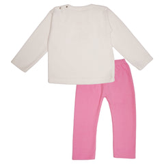 Llama White Fleece Night Suit