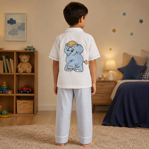Blue Elephant Cotton Night Suit