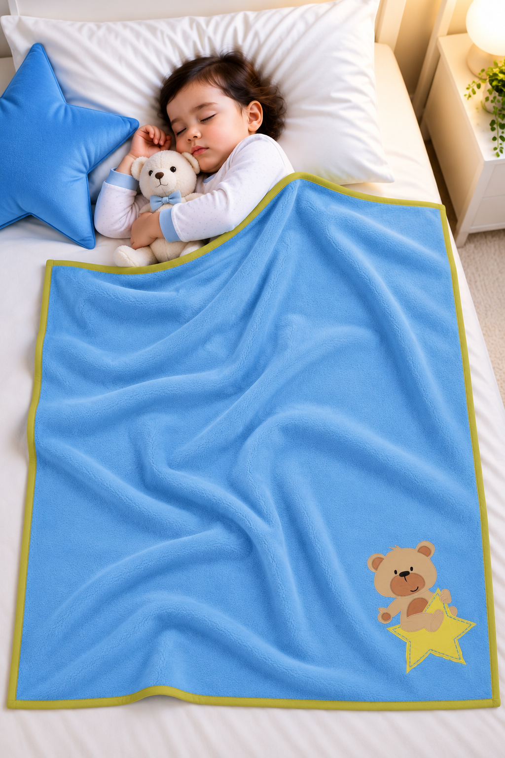 Teddy on Star Fleece Blanket