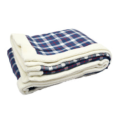 Dark Blue Check Sherpa Blanket