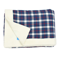 Dark Blue Check Sherpa Blanket