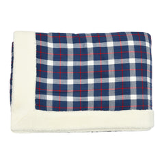 Dark Blue Check Sherpa Blanket