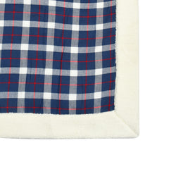 Dark Blue Check Sherpa Blanket