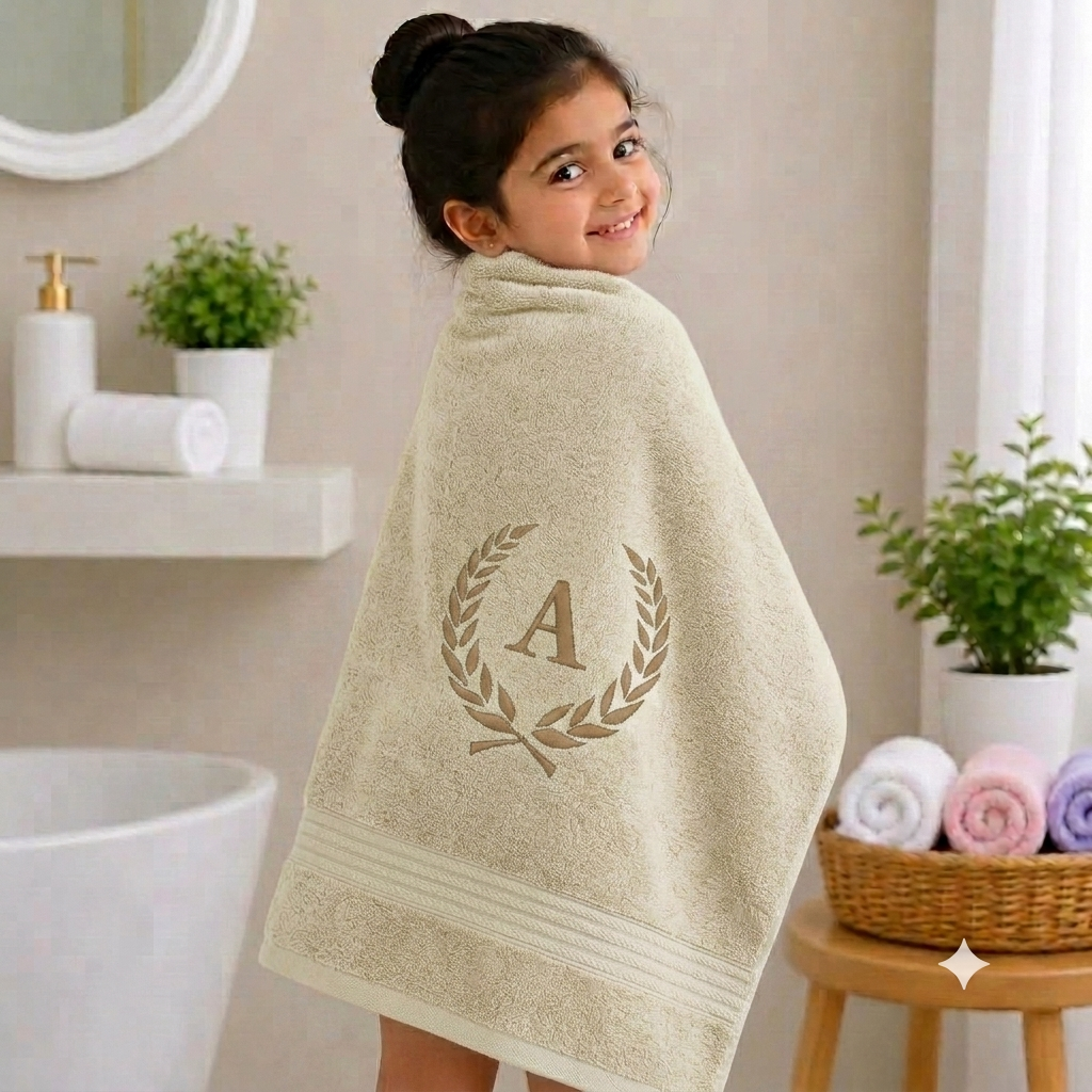 Leaf Alphabet Cream Bath Towel