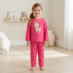 Llama Dark Pink Fleece Night Suit