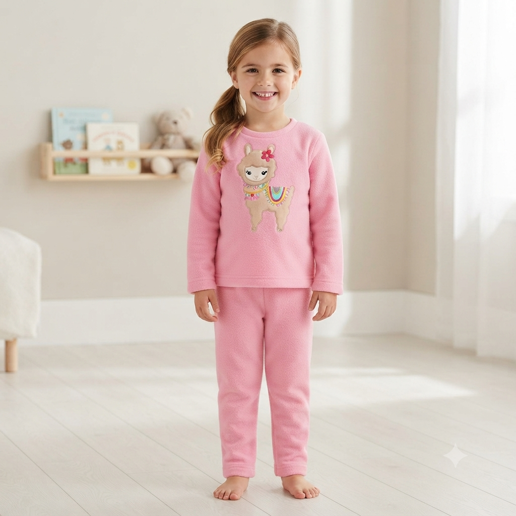 Llama Light Pink Fleece Night Suit