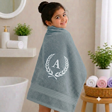 Leaf Alphabet Grey Bath Towel