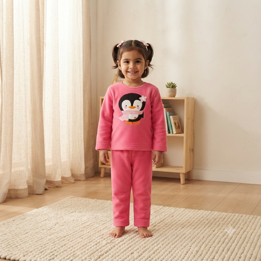 Penguin Dark Pink Fleece Night Suit