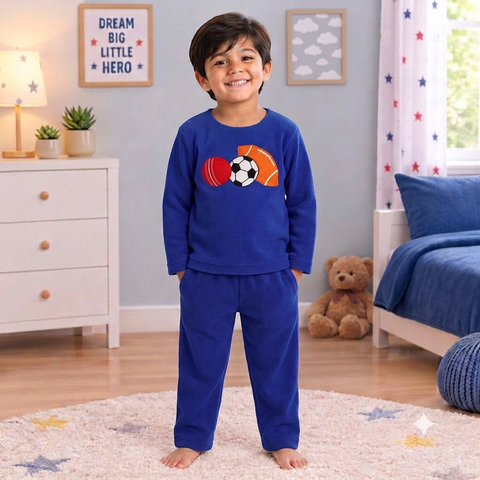 Balls Blue Fleece Night Suit