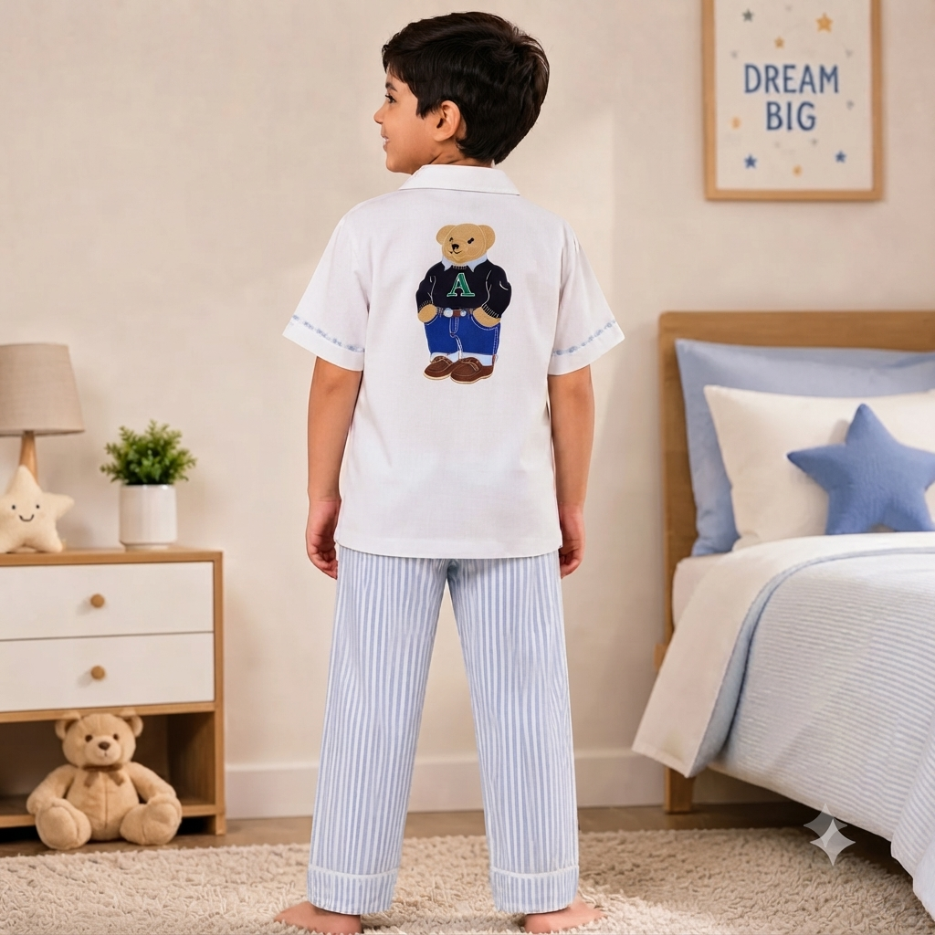 RL Bear Blue Cotton Night Suit