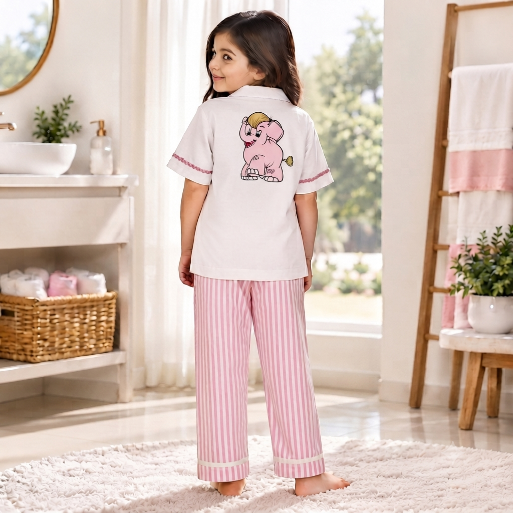 Pink Elephant Cotton Night Suit
