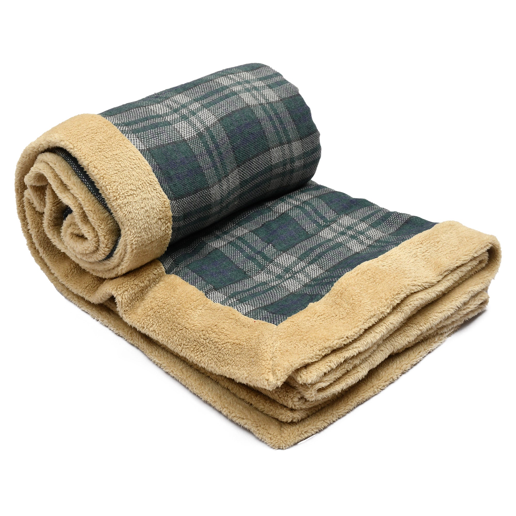 Dark Green Check Sherpa Blanket