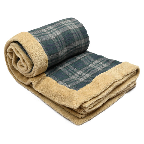 Dark Green Check Sherpa Blanket
