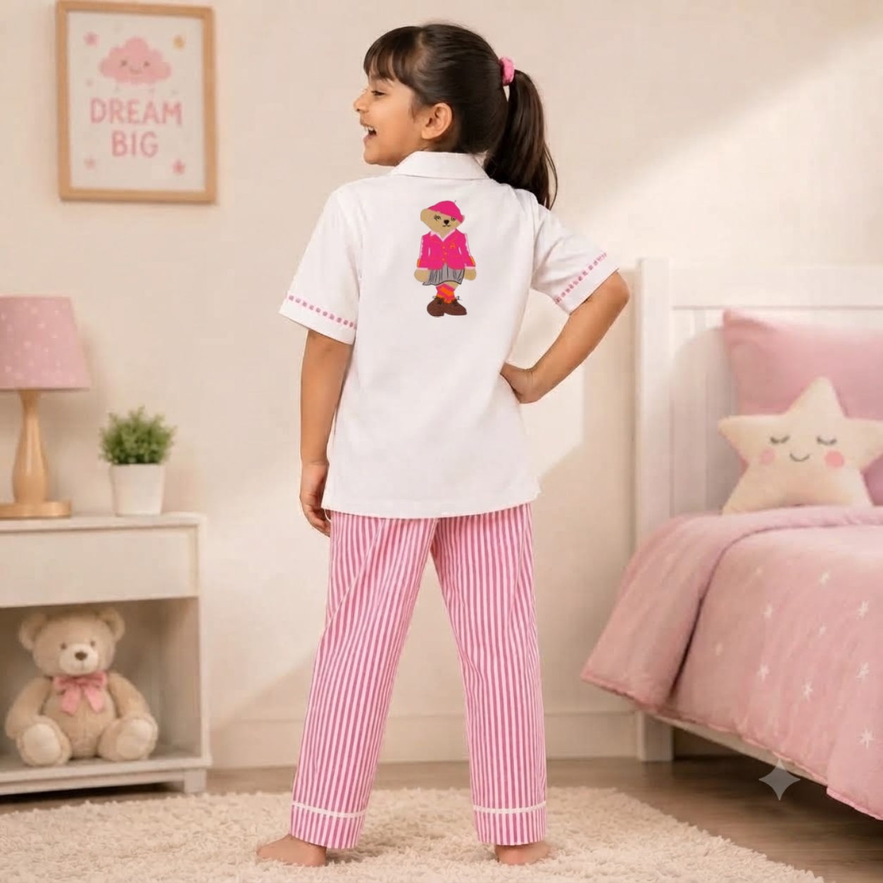 RL Bear Pink Cotton Night Suit