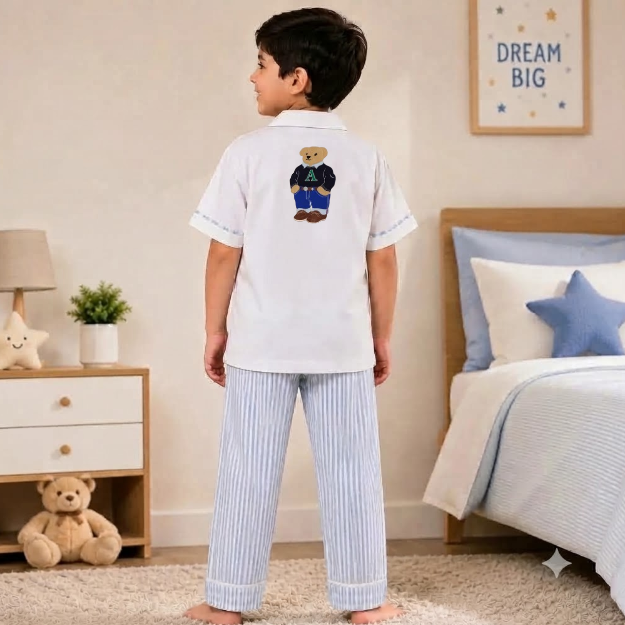 RL Bear Blue Cotton Night Suit